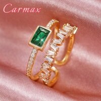 Tính khí đơn giản malachite xanh zircon nhẫn hai lớp xu hướng nữ bạc 925 ngón trỏ vòng mở vòng có thể điều chỉnh
