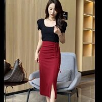 Tính khí đơn giản Quần áo xẻ tà gợi cảm Váy dây rút eo cao dành cho nữ