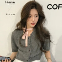 Tính Khí Nhẹ Nhàng Màu Hồng Chấm Bi Khăn Lụa Bảo Vệ Cổ Dài Ruy Băng Streamer Yếm Phụ Kiện Nữ