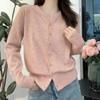 Tính Khí Pháp Barbie Hồng Dài Tay Dệt Kim Cardigan Nữ Cổ Tròn Ôm Hơn Nhìn Áo Len Áo Khoác