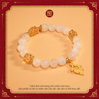 TINH LÂM Vòng Tay Moonstone 8 Li Mix Thạch Anh Vàng 8,5 Li - Charm Long Vĩ Bọc Vàng