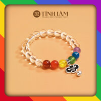 TINH LÂM Vòng Tay Phong Thủy Đá Thạch Anh Trắng Phối Lục Sắc - Charm Bạc Lục Lạc