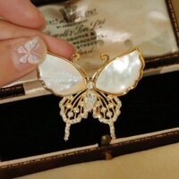 Tinh Tế Vỏ Trắng Zircon Bướm Thổ Cẩm Dành Cho Nữ Côn Trùng Ve Áo Chân Tiệc Cưới Quần Áo Trang Sức 2025 Mới