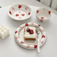 Tình Yêu Gốm Bát Đĩa Bộ Hộ Gia Đình Bát Cơm Đĩa Ăn Hàn Quốc Món Tráng Miệng Bát Đĩa Thìa