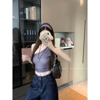 [Tinrry] Áo vest không tay hở vai kẻ sọc mỏng kiểu Pháp