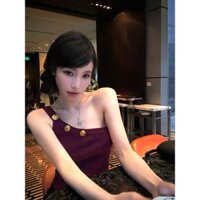 [Tinrry] Áo vest ngắn màu tím gợi cảm không đều