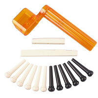 Tint Bridge Pin+String Winder Plus Nut Saddle Set for Acoustic Guitar Black & white 6 Piece