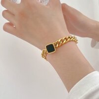 (Titan) B67 Lắc tay vòng tay titan không đen nam nữ mặt vuông đen cá tính đẹp Ring House