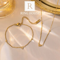 (Titan) Set bộ trang sức tim nhỏ midi dây chuyền lắc tay nữ đẹp Ring House