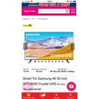 Tivi 55inch Samsung Tu8000 (giọng nói +quà tặng )