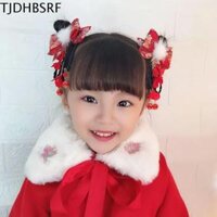 TJDHBSRF Trẻ em Bé gái Tua rua Nữ Tang Suit Vải vóc Phong cách Trung Quốc Kẹp tóc tết tóc giả Phụ kiện tóc Kẹp tóc nơ Kẹp bên hông