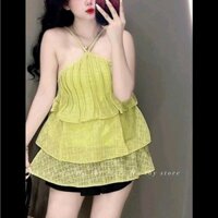 Tk105.1532Set bộ đùi áo cổ yếm, áo tầng form dáng babydoll. Hàng thiết kế