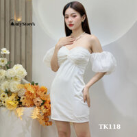 TK118 Đầm trễ vai phối tơ voan xoắn nơ