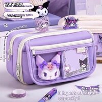 Tkzieel 1 Cái Bút Chì, Sanrio Kuromi Quế Dung Tích Lớn Bút Sắp Xếp, Túi Đựng Văn Phòng Phẩm Vải Nhiều Lớp Màu Tinh Khiết Cho Bé Gái Trẻ Em