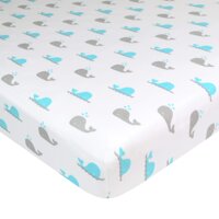 TL Care Printed 100% Natural Cotton Jersey Knit Fitted Pack N Play Playard Sheet, Aqua Whale, Soft Breathable, for Boys & Girls, Single