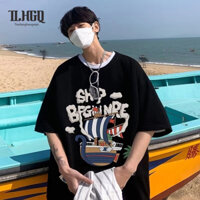 TLHGQ Áo thun ngắn tay nam dáng rộng hoạt hình Áo thun cặp đôi áo thun thương hiệu thủy triều quần áo