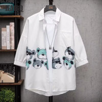 TLHGQ Phim hoạt hình in lót nam ngắn tay dáng rộng quần áo thường ngày xu hướng hàng ngày tay áo ba phần tư