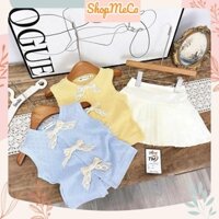 TM1256, Set bộ bé gái, Set áo sát nách 3 nơ chân váy xếp ly cho bé gái