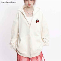 [Tmnzvv] Áo nỉ in hình hoạt hình mùa thu Áo khoác nữ dài tay dáng rộng có dây kéo Áo hoodie OLLM