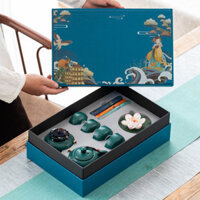 TN Bộ Ấm Chén Uống Trà Gốm Phúc Kiến Cao Cấp Bộ 1 Ấm 4 Ly Kèm Hũ Đựng Trà Đế Đốt Trầm Tặng Hương Trầm Và Hộp Quà Sang Tr