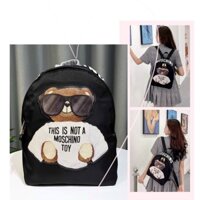 TNS - Balo form vuông vải dù [HOTTREND] Mozchino backpack - [BALO GẤU MOS XỊN]-màu đen hình gấu siêu hot