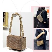 TNS - Túi xách mini đính đá hottrend 2 dây đeo siêu đẹp hợp đi tiệc Alex-màu vàng golden lấp lánh đá sang chảnh