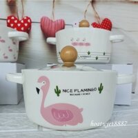 Tô ăn mì, Bát sứ cao cấp hình Hồng Hạc đẹp mắt có nắp thủy tinh