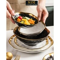 Tô Chén Đĩa Sứ Tráng Men Pearl Viền Vàng Sang Trọng Hiện Đại Phong Cách Châu Âu