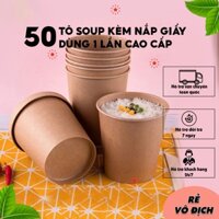 Tô, cốc giấy kraft kèm nắp giấy đựng bún cháo canh phở dùng 1 lần cao cấp (50 tô)