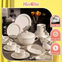 Tô đĩa bát sứ vân mây HINATA bát ô tô đựng canh bộ chén dĩa bát ăn cơm đĩa sứ thố đựng sang trọng, Bảo hành 1 đổi 1