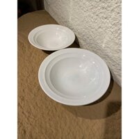 Tô Đựng Salad Vành Kẻ Trắng Trơn Decor Cao Cấp PITO, Gốm Sứ Sang Trọng, Đẳng Cấp