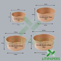 Tô giấy Kraft 50 cái với đủ size: 500ml, 750ml, 1000ml, 1100ml Giá rẻ