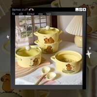 Tô gốm sứ Capybara có tay cầm nắp thủy tinh kèm muỗng nhiều biểu cảm độc đáo thích hợp decor ăn uống làm quà tặng