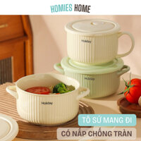 Tô mì sứ tiện lợi, tô sứ có nắp mang theo văn phòng, picnic, du lịch tiện lợi