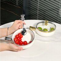 Tô Sứ, Bát Sứ, Thố Úp Mì Nắp Gấu Có Tay Cầm Kèm Nĩa Thìa Sang Trọng