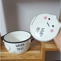 Tô sứ cao cấp có nắp đa năng dùng ăn mì, đựng súp, canh hình mèo xinh xắn, làm qùa tặng cho người thương, hỗ gói quà