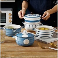 Tô sứ có nắp họa tiết men lam Nhật