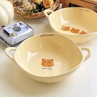 Tô Sứ Gấu Vàng Có Quai Kèm Thìa Sứ Siêu Xinh Dung Tích 800ml Decor Nhà Xinh