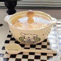 Tô Sứ Hình Tròn Cỡ Lớn Có Nắp Đậy Thiết Kế Dễ Thương