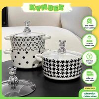 Tô sứ úp mì, đựng canh.. kiểu hepburn phong cách Anh Quốc, nắp đậy bằng thuỷ tinh có núm cầm hình gấu 3D (1000ml)