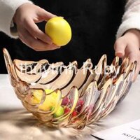 Tô trái cây thủy tinh nhũ vàng cao cấp chiếc lá, đĩa đựng bánh kẹo hoa quả dĩa mứt ngày tết đẹp