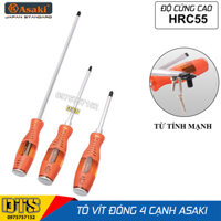 Tô vít đóng 4 cạnh đầu bake Asaki thân lục giác thép cứng CR-V cao cấp HRC55 có từ tính mạnh tua vít đóng Nhật tuốc nơ vít đóng bake chống va đập tô đóng to vit dong tua vit dong