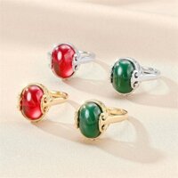 Tòa án Retro Vết Thương Nhẫn Thép Titan Nữ Chalcedony Ruby Cặp Đôi Nhẫn Kim Cương