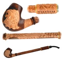 Tobacco Pipes for Smoking Pirate Pear Wood Hand Carved Long Churchwarden Pipe (Pirate - Lion)