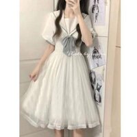 TOBE1SHOP Cô gái lớn bé ăn mặc học sinh trung học Mori hệ thống Fairy váy công chúa hải quân cổ jk pong váy thiếu nữ 12 năm váy - Trắng - M