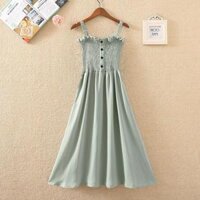 TOBE1SHOP Cô gái mùa hè ăn mặc váy nhỏ tươi sling váy phù hợp với sinh viên váy trung bình bé vừa vặn dây đeo váy hai mảnh - Đậu xanh đơn váy - 120