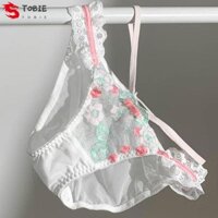 Tobie Áo ngực không viền, Bộ đồ lót thêu hoa siêu mỏng thoáng khí, Đồ lót 2 mảnh trong suốt lãng mạn kiểu Pháp Đồ lót bé gái