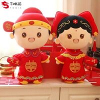 Tobie Cặp đôi Đồ chơi nhồi bông nhồi bông, Phong cách Trung Quốc Cưới cô dâu Chú rể Búp bê sang trọng, Biểu tượng đẹp mềm mại Người yêu Trang trí đám cưới màu đỏ Trang trí phòng ngủ