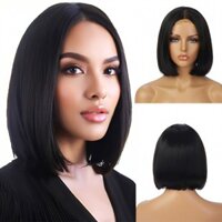 Tóc giả bé gái, tóc thẳng ngắn, tóc mái vừa, tóc giả toàn đầu.