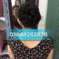 Tóc giả Búi xoăn trung niên- hình thật - den nau dây rút